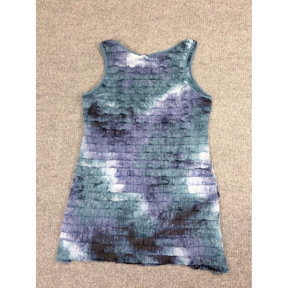 NY Collection Womens Blue Purple Tie Dye Ruffle Tiered Tank Top Shimmer M - Picture 2 of 10